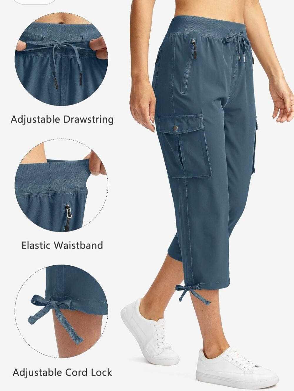 Women’s Blue-Grey Cargo Capri Pants with Adjustable Waist PLUS SIZE - Never Worn